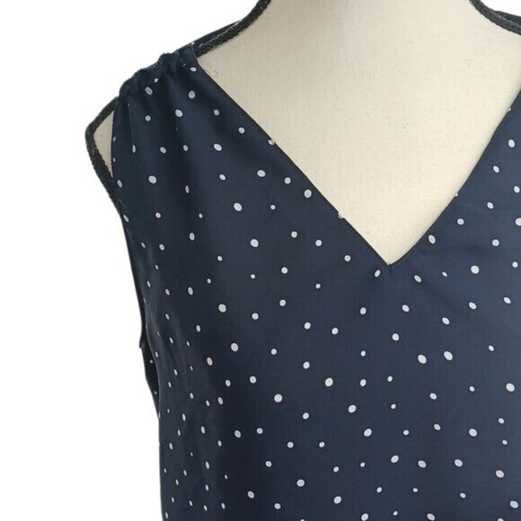 Loft Blouse Blue Polka Dot Sleeveless Semi Sheer Flowy Womens Size M - Picture 3 of 8
